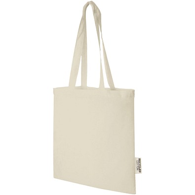 Madras 140 g/m² Baumwoll Tragetasche aus GRS recycelter Baumwolle, 7L, natur