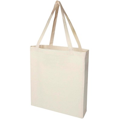 Madras 140 g/m² Baumwoll Tragetasche mit Seitenfalten aus GRS recycelter Baumwolle, natur