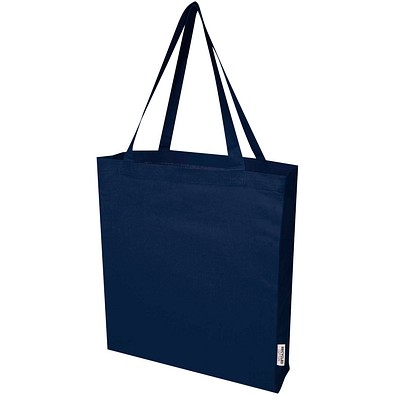 Madras 140 g/m² Baumwoll Tragetasche mit Seitenfalten aus GRS recycelter Baumwolle, navy