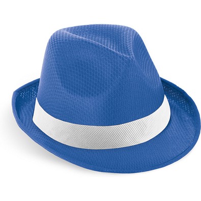 MANOLO POLI. Hut aus PP mit weißen Band aus Polyester, Königsblau