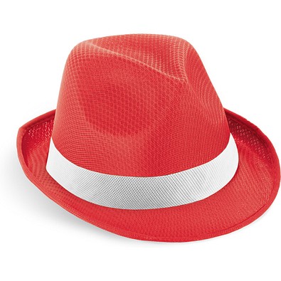 MANOLO POLI. Hut aus PP mit weißen Band aus Polyester, Rot