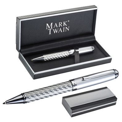 Mark Twain Drehkugelschreiber aus Metall, blaue Mine, grau