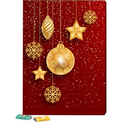 Marken Wand Adventskalender, Alpenmilch-Schokotäfelchen, Christbaumkugeln Gold