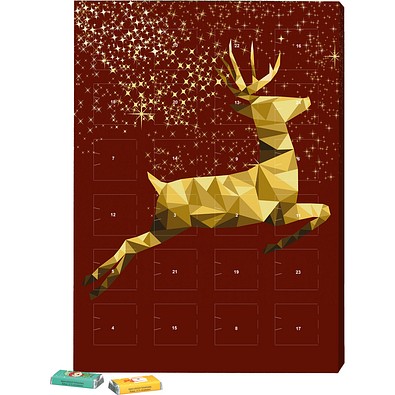 Marken Wand Adventskalender, Alpenmilch-Schokotäfelchen, Rentier, Gold