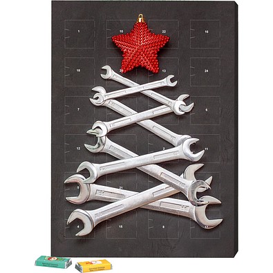 Marken Wand Adventskalender, Alpenmilch-Schokotäfelchen, Schraubenschlüssel-Tanne