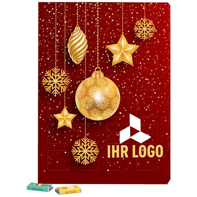 Marken Wand Adventskalender, Lindt Schokotäfelchen, Christbaumkugeln Gold