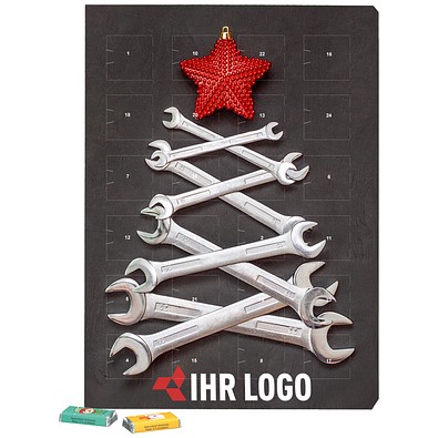 Marken Wand Adventskalender, Lindt Schokotäfelchen, Schraubenschlüssel-Tanne