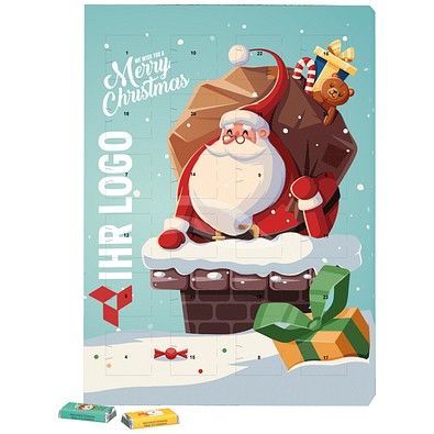 Marken Wand Adventskalender, Lindt Schokotäfelchen, Weihnachtsmann im Kamin