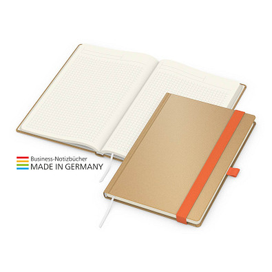 Geiger-Notes Match-Book Creme Bestseller Notizbuch Natura braun A5, inkl. Druck, orange