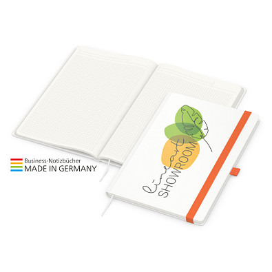 Geiger-Notes Match-Book green+blue Notizbuch A4 Cover-Star Recycling-Matt, inkl. Druck auf Einband, orange