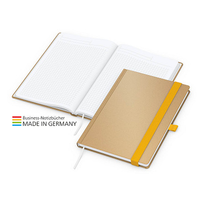 Geiger-Notes Match-Book White Bestseller Notizbuch A5 Natura braun, inkl. Druck, gelb