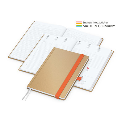 Geiger-Notes Match-Hybrid White Bestseller Notizbuch A4, Natura braun, inkl. Druck, orange
