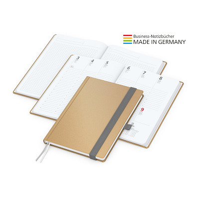 Geiger-Notes Match-Hybrid White Bestseller Notizbuch A5, Natura braun, inkl. Druck, silbergrau