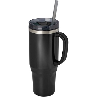 Melbourne 1200 ml RCS-zertifizierter Isolierbecher mit Strohhalm, schwarz