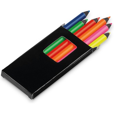 MEMLING. Bleistiftbox mit 6 Buntstiften, Schwarz