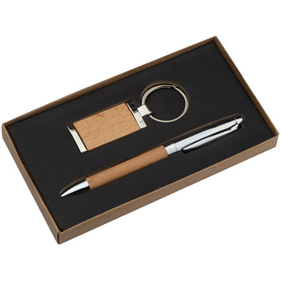 Metall-Holz-Geschenkset Enschede, blaue Mine, braun