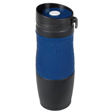 Metall-Isolierbecher Grip, 380 ml, schwarz/dunkelblau