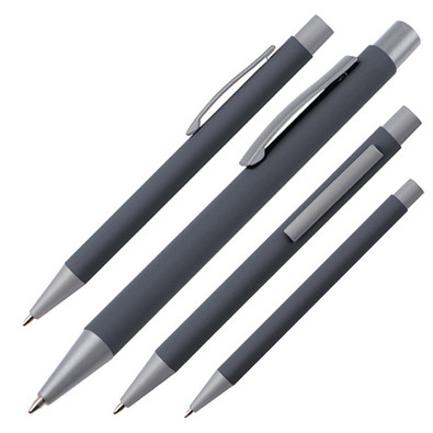 LANCE® Softtouch Metallkugelschreiber Abu-Dhabi, Beschläge silber matt, blaue Mine, anthrazit