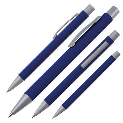 LANCE® Softtouch Metallkugelschreiber Abu-Dhabi, Beschläge silber matt, blaue Mine, blau