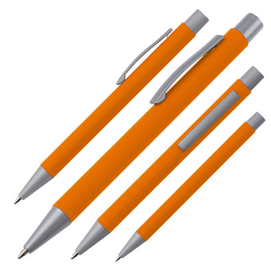 LANCE® Softtouch Metallkugelschreiber Abu-Dhabi, Beschläge silber matt, blaue Mine, orange