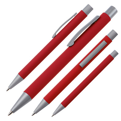 LANCE® Softtouch Metallkugelschreiber Abu-Dhabi, Beschläge silber matt, blaue Mine, rot