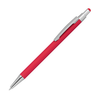 Metall-Druckkugelschreiber mit Touchfunktion, blaue Mine, rot