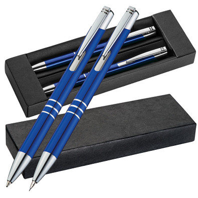 LANCE® Metall-Schreibset Minsk, blaue Mine, Blau metallic
