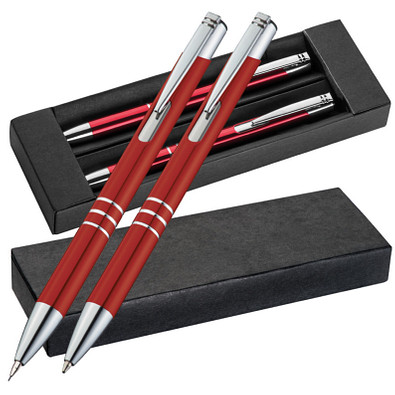 LANCE® Metall-Schreibset Minsk, blaue Mine, Rot metallic