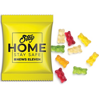 Mini-Gummibärchen vegan im Werbetütchen, 15 g, Folie transparent, inkl. Druck