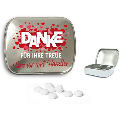 Mini Nostalgiedose, 20 g, Traubenzuckertabletten, blank, inkl. Druck