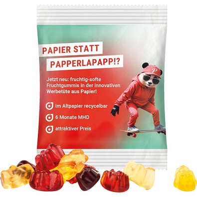 Minitüte, 10 g, recyclingfähiges Papier weiß, Trolli Fruchtgummibären, 30% Fruchtsaftqualität, inkl. Druck