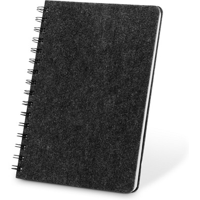 MISHIMA. A5-Ringbuch mit flexiblem Einband aus recyceltem Filz (100% rPET) mit linierten Seiten, Dunkelgrau