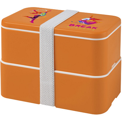 MIYO Doppel-Lunchbox, doppellagig, orange, orange, weiß