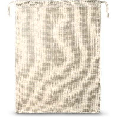 NAPOLI. Beutel aus 100% Baumwolle (120 g/m²) mit Netzgewebe auf der Vorderseite (100 g/m²), Naturhell