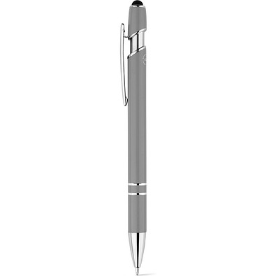 NEIL. Kugelschreiber mit Gehäuse aus recyceltem Aluminium (100% rAL) und Touch-Pen Druckknopf, Grau
