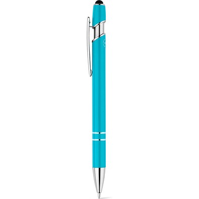 NEIL. Kugelschreiber mit Gehäuse aus recyceltem Aluminium (100% rAL) und Touch-Pen Druckknopf, Hellblau