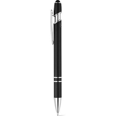 NEIL. Kugelschreiber mit Gehäuse aus recyceltem Aluminium (100% rAL) und Touch-Pen Druckknopf, Schwarz