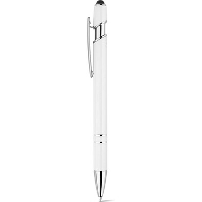 NEIL. Kugelschreiber mit Gehäuse aus recyceltem Aluminium (100% rAL) und Touch-Pen Druckknopf, Weiß