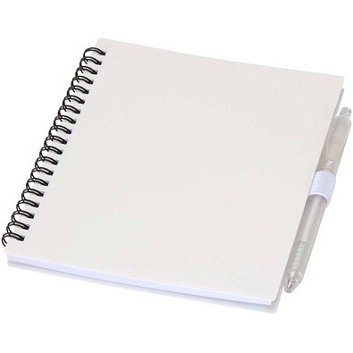 Niove Softcover Notizbuch aus recyceltem Kunststoff mit Kugelschreiber (blaue Mine), weiss