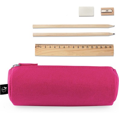 NOMAD. Mehrzwecketui aus recyceltem Filz (100 % rPET) mit Lineal, Bleistiften, Radiergummi und Spitzer, Rosa