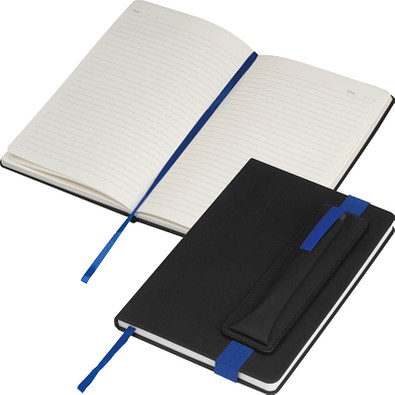 Notizbuch mit farbigen Applikationen, blau