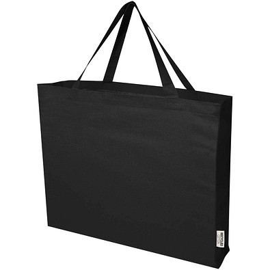 Odessa 220 g/m² Baumwoll Tragetasche aus GRS recycelter Baumwolle, groß, schwarz