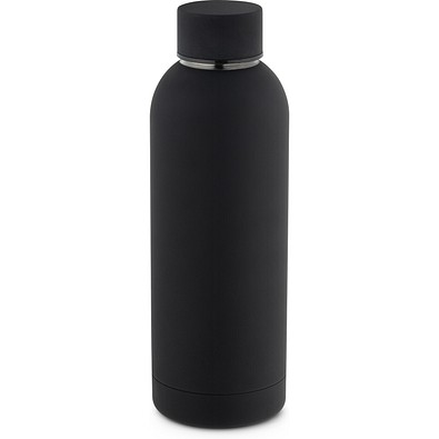 ODIN. Trinkflasche aus Edelstahl (36% recycelt) (550 mL) mit gummierter Oberfläche, Schwarz