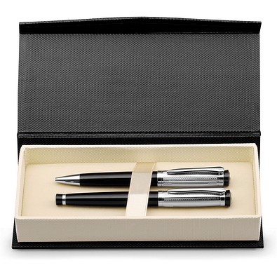 ORLANDO. Kugelschreiber- und Rollerset aus Metall mit Clip, Silber