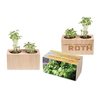 Pflanz-Holz 2er Set mit Samen, Kräutermischung, 1-seit. Druck