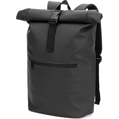PORTLAND. Roll-Top-Rucksack aus PU mit Laptopfach, 16“, Schwarz