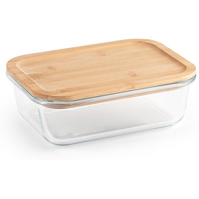 PORTOBELLO. Lunchbox. Hermetische Dose aus Borosilikatglas und Bambusdeckel 1000 mL, Natur