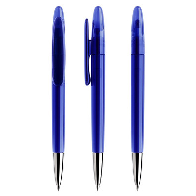 prodir® Drehkugelschreiber DS 5 mit polierter Metallspitze, blaue Mine, dunkelblau transparent