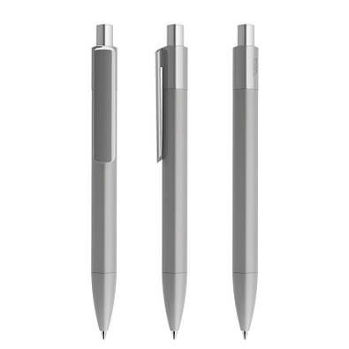 prodir® Druckkugelschreiber DS4 PMM Push, blaue Mine, delfingrau/silber satiniert