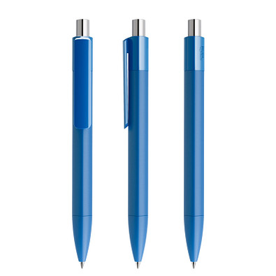 prodir® Druckkugelschreiber DS4 PMM Push, blaue Mine, blau/silber poliert